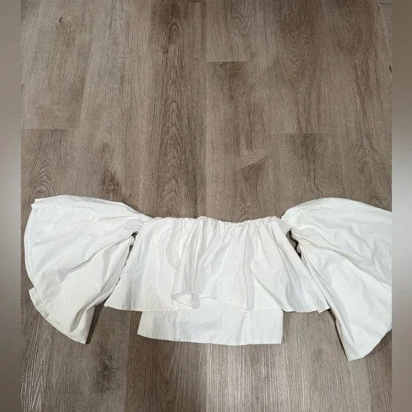 Zara Off Shoulder Ruffle Top White Bell Sleeve Size M - Picture 1 of 7